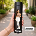Personalized Cartoon Photo Water Bottle – Custom Name Printed Black Steel Bottle (500ml) Gift for Girls, Women & Friends | Love Craft Gifts