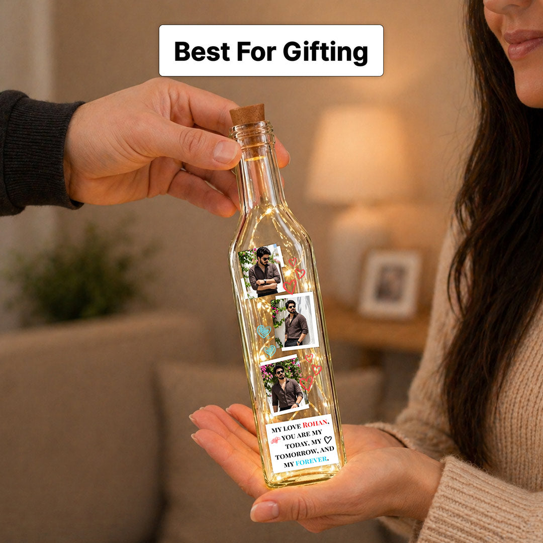 Personalized Multi Photo LED Bottle Lamp (Standard Size) – Custom Love Memory Light Gift with Name & Message | Love Craft Gifts™