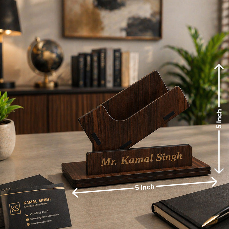 Personalized Wooden Visiting Card Holder – Custom Name Desk Organizer (5x5 Inch) Premium Office Gift for Professionals | Love Craft Gifts™