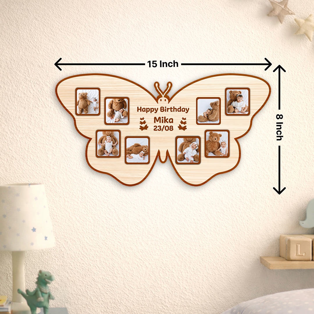 Personalized Butterfly Wooden Photo Frame (15x8 Inch) – Custom Name & Photo Birthday Gift | Love Craft Gifts™