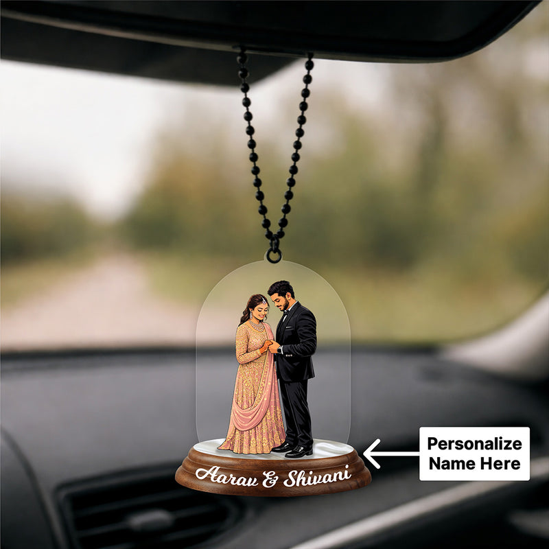 Personalized Couple Car Hanging Pendant – Custom Name Romantic Rear View Mirror Charm (3 Inch) Wedding & Love Gift | Love Craft Gifts