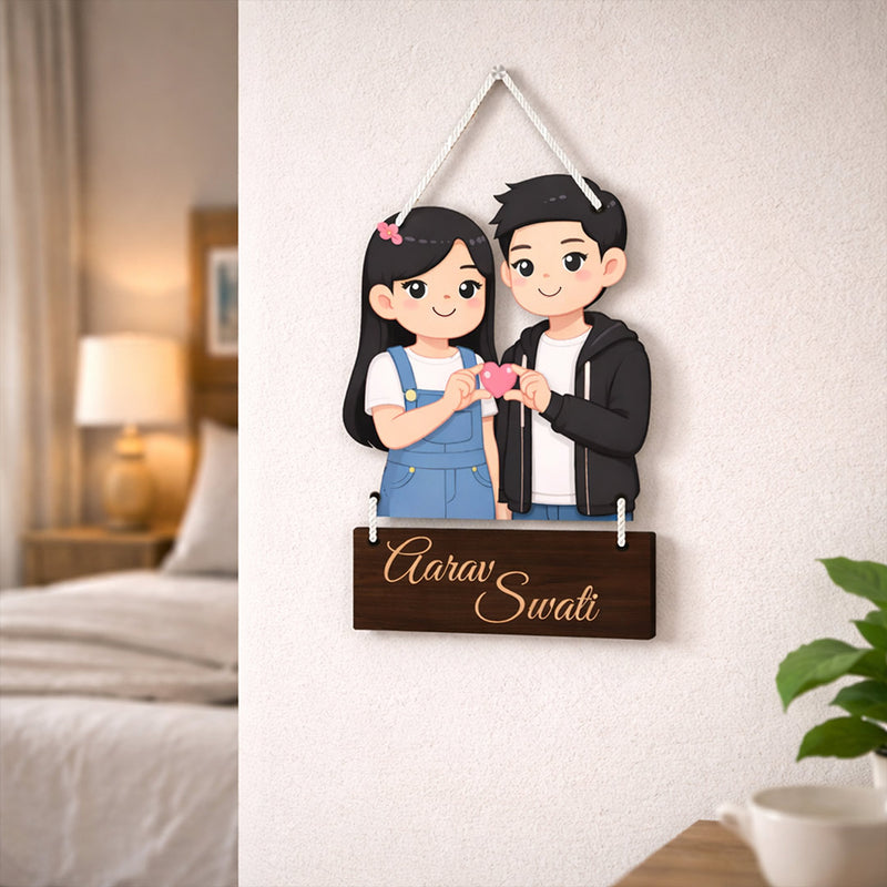 Personalized Couple Cartoon Hanging Frame – Custom Name Cute Wall Décor (9x13 Inch) | Love Craft Gifts