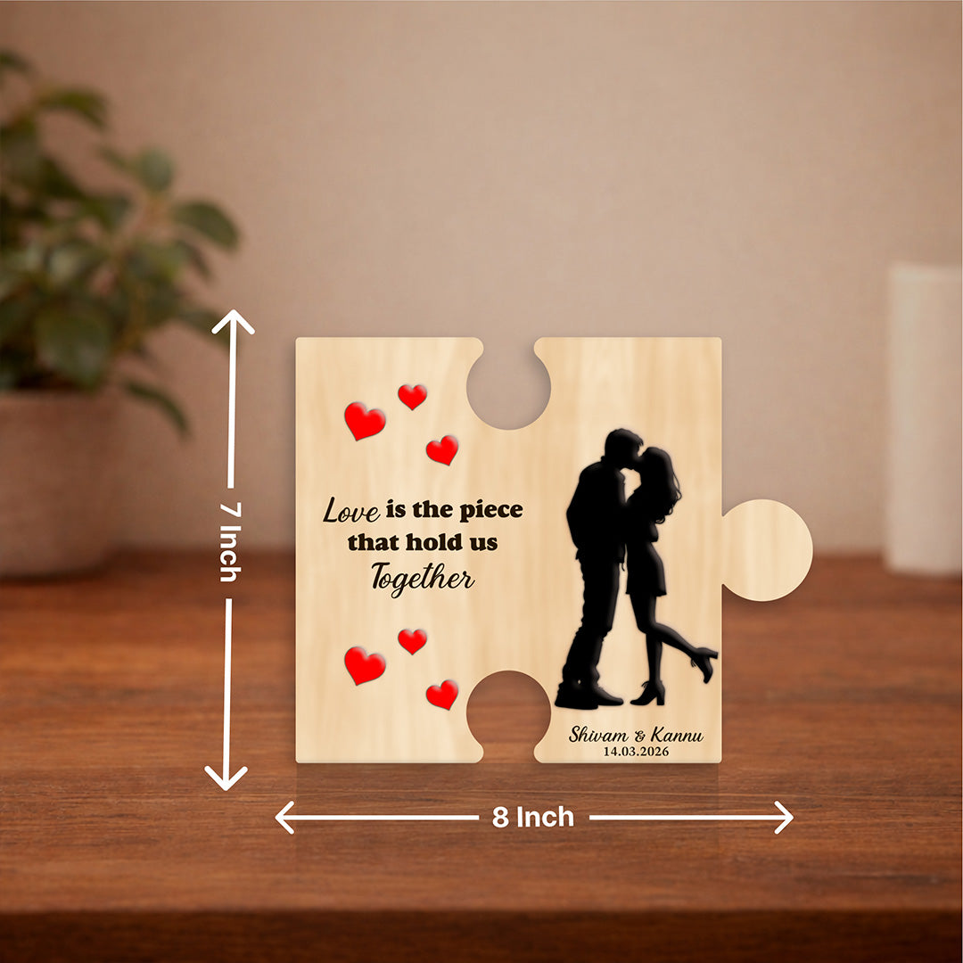 Personalized Puzzle Shape Wooden Plaque Custom Name & Date Couple Gift 8x7 Inch | Love Craft Gifts