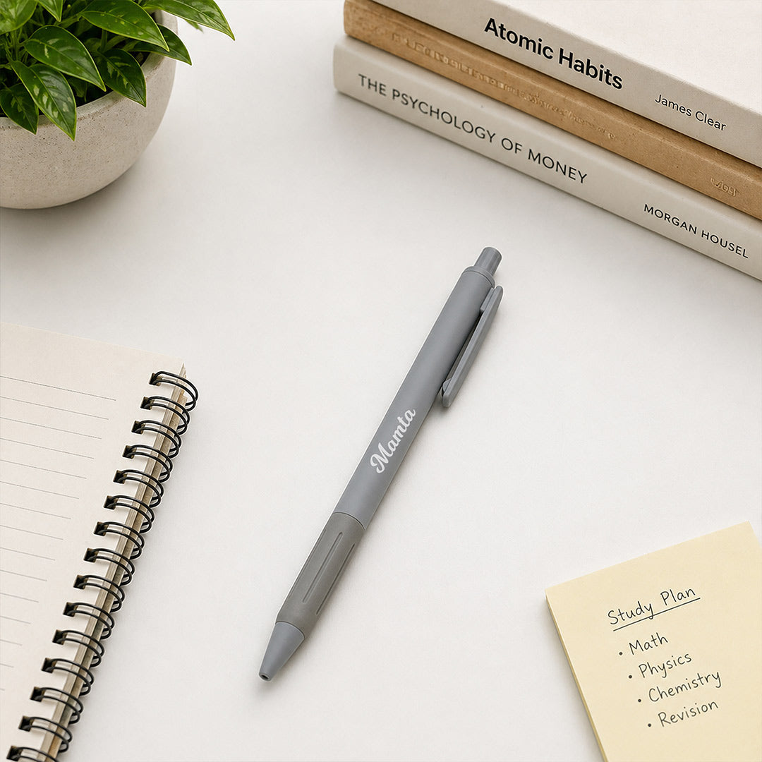 Personalized Grey Name Pen (Standard Size) – Elegant Custom Writing Gift for Professionals & Students | Love Craft Gifts™