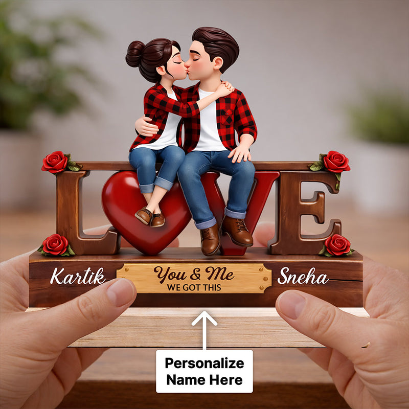 Personalized Couple Love Wooden Table Stand (7x8 Inch) Custom Name Romantic Desk Décor Gift for Boyfriend & Girlfriend | Love Craft Gifts