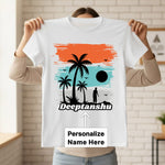 Personalized Tropical Sunset Silhouette White T-Shirt – Custom Name Printed | Love Craft Gifts