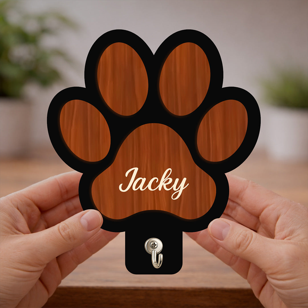 Personalized Paw Shape Key Holder with Name – Custom Wooden Pet Wall Hook for Dog & Cat Lovers | Love Craft Gifts™