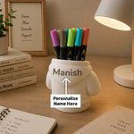 Personalized Hoodie Design Pen Stand – Custom Name Desk Organizer for Students & Office Use | Love Craft Gifts™