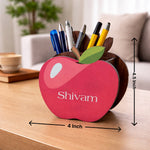 Personalized Apple Shape Wooden Pen Stand (4x4.5 Inch) Custom Name Desk Organizer Table Top Holder Gift for Kids & Students | Love Craft Gifts