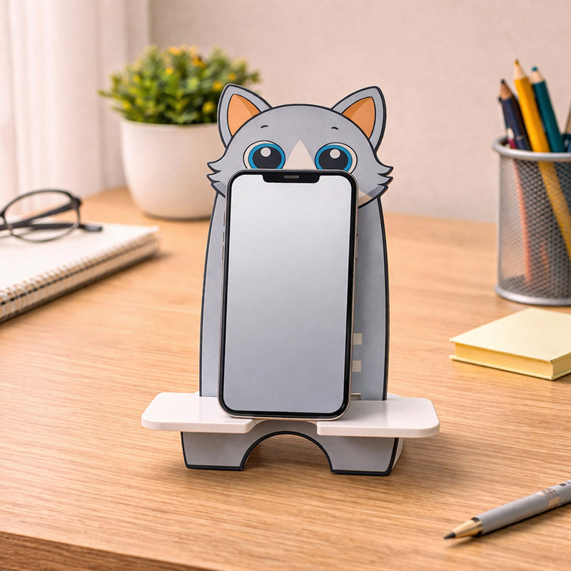 Personalized Cute Cat Mobile Stand with Name Custom Print (4x7 Inch) Cartoon Phone Holder Desk Stand Gift for Kids, Girls & Friends | Love Craft Gifts