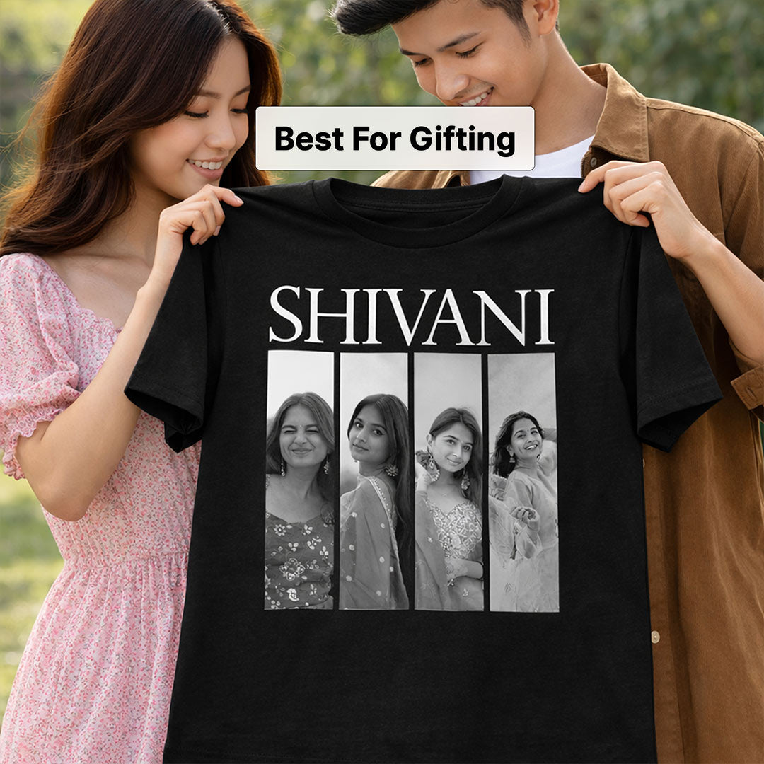 Personalized Name & Photo Collage Black T-Shirt – Custom Memory Print | Love Craft Gifts