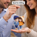 Personalized Cartoon Couple Acrylic Car Hanging – Custom Photo & Name Rearview Mirror Décor (2x2.5 Inch) | Love Craft Gifts