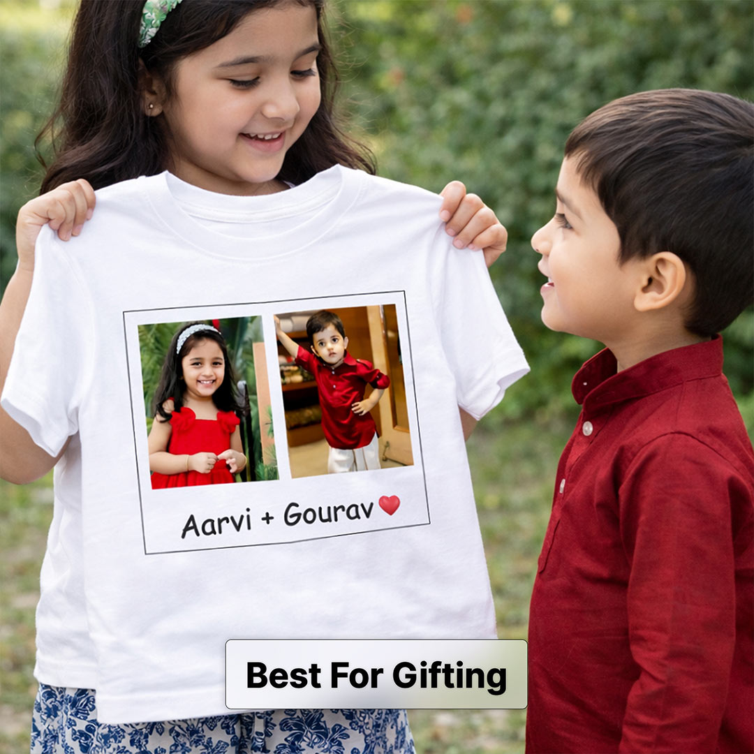 Personalized Kids Photo & Name Print White T-Shirt – Custom Unisex Casual Wear | Love Craft Gifts