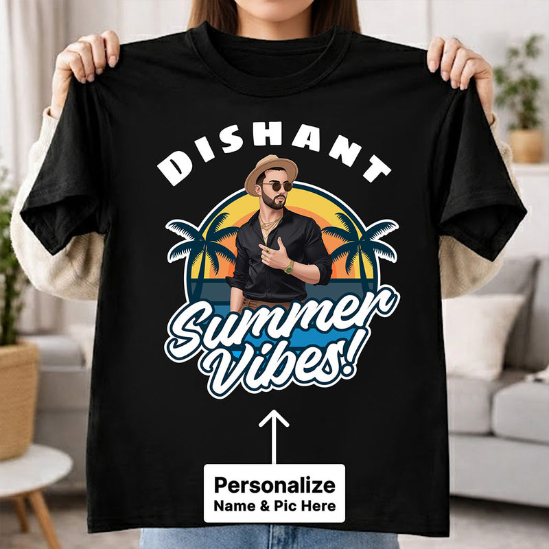 Personalized Summer Vibes Black T-Shirt