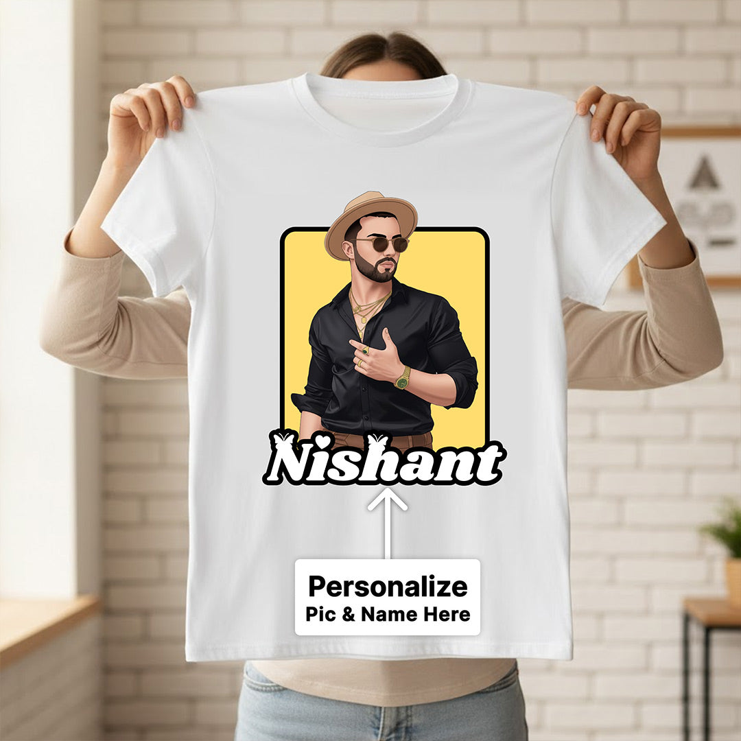 Personalized Cartoon Portrait Graphic T-Shirt – Custom Name & Photo Print | Love Craft Gifts