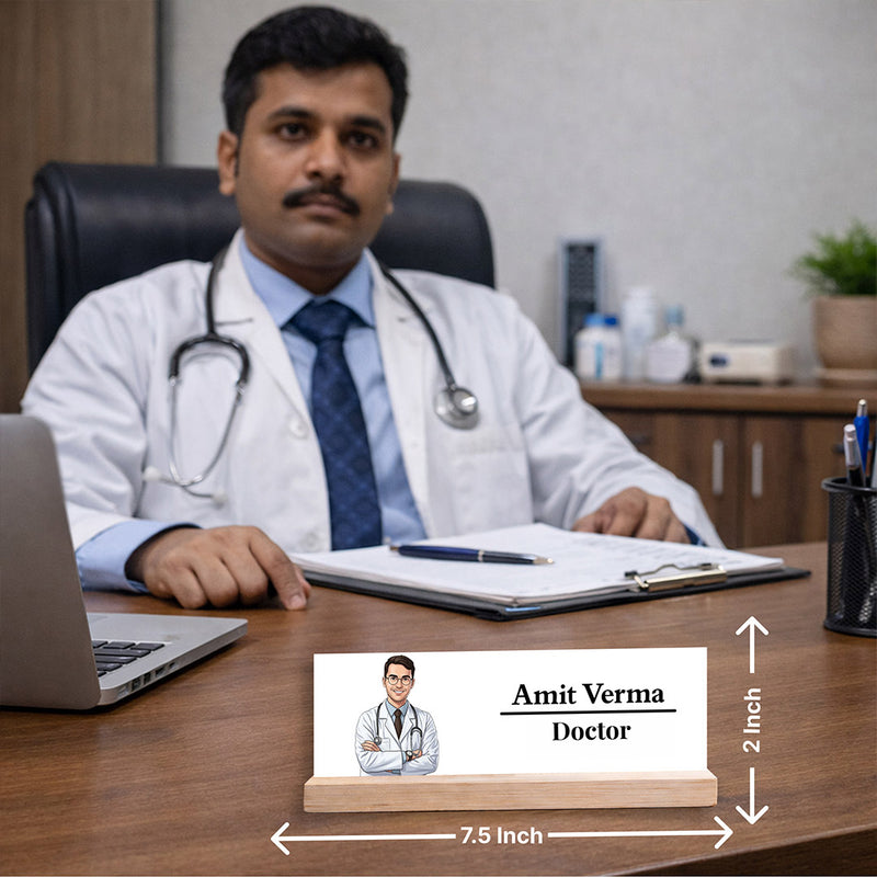 Personalized Doctor Name Plate Wooden Desk Stand (7.5x2 Inch) – Custom Photo & Name Table Nameplate Gift for Doctor, Clinic & Office Desk Décor | Love Craft Gifts