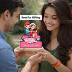 Personalized Couple Scooter Cartoon Wooden Cutout Table Stand – Custom Name Romantic Gift Décor (6x7 Inch) | Love Craft Gifts