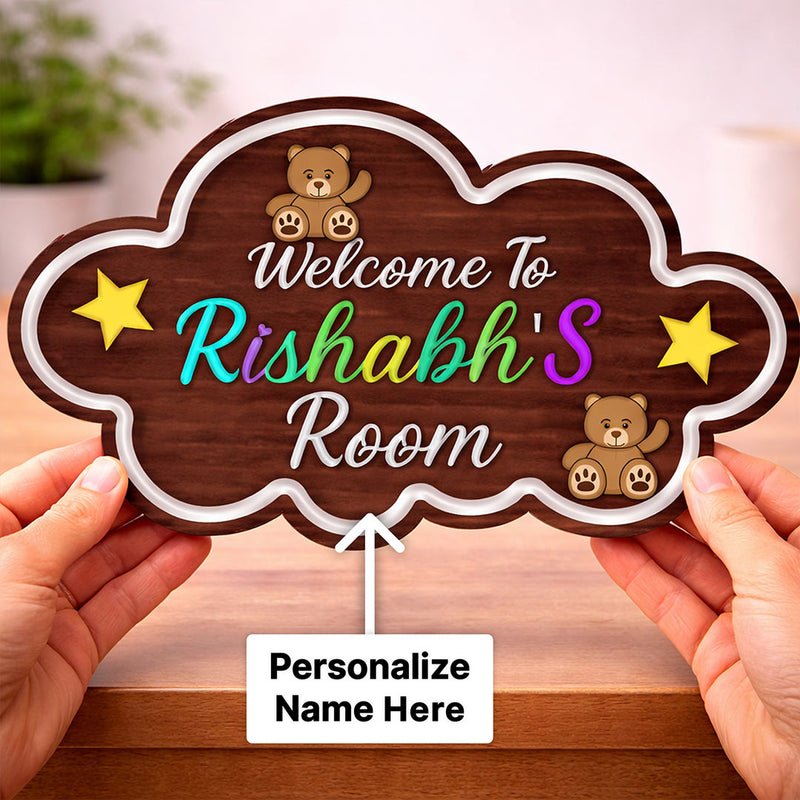 Personalized Kids Room Name Wooden Door Sign Welcome Cloud Design 11x6" | Love Craft Gifts