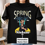 Personalized Spring Cartoon Portrait Black T-Shirt – Custom Name Print | Love Craft Gifts
