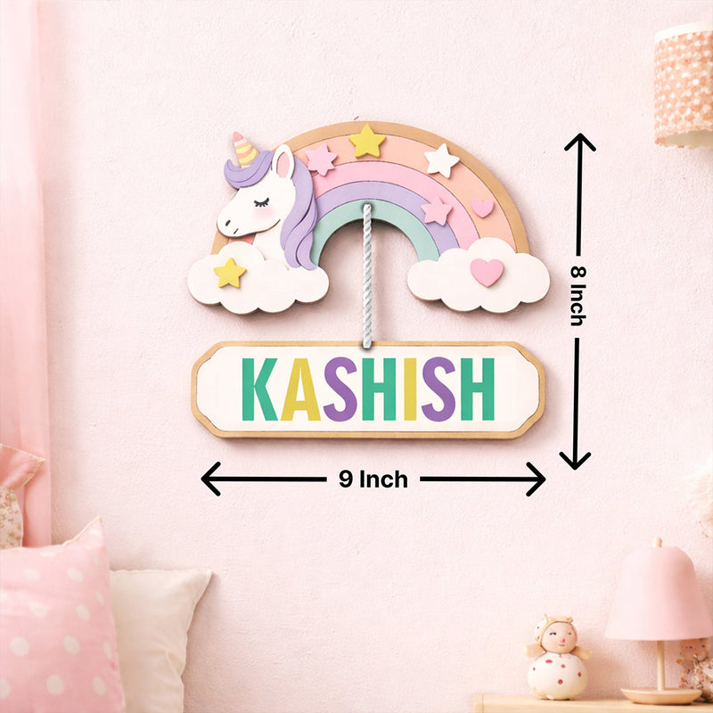 Personalized Unicorn Rainbow Name Wooden Hanging Wall Décor (9x8 Inch) | Love Craft Gifts