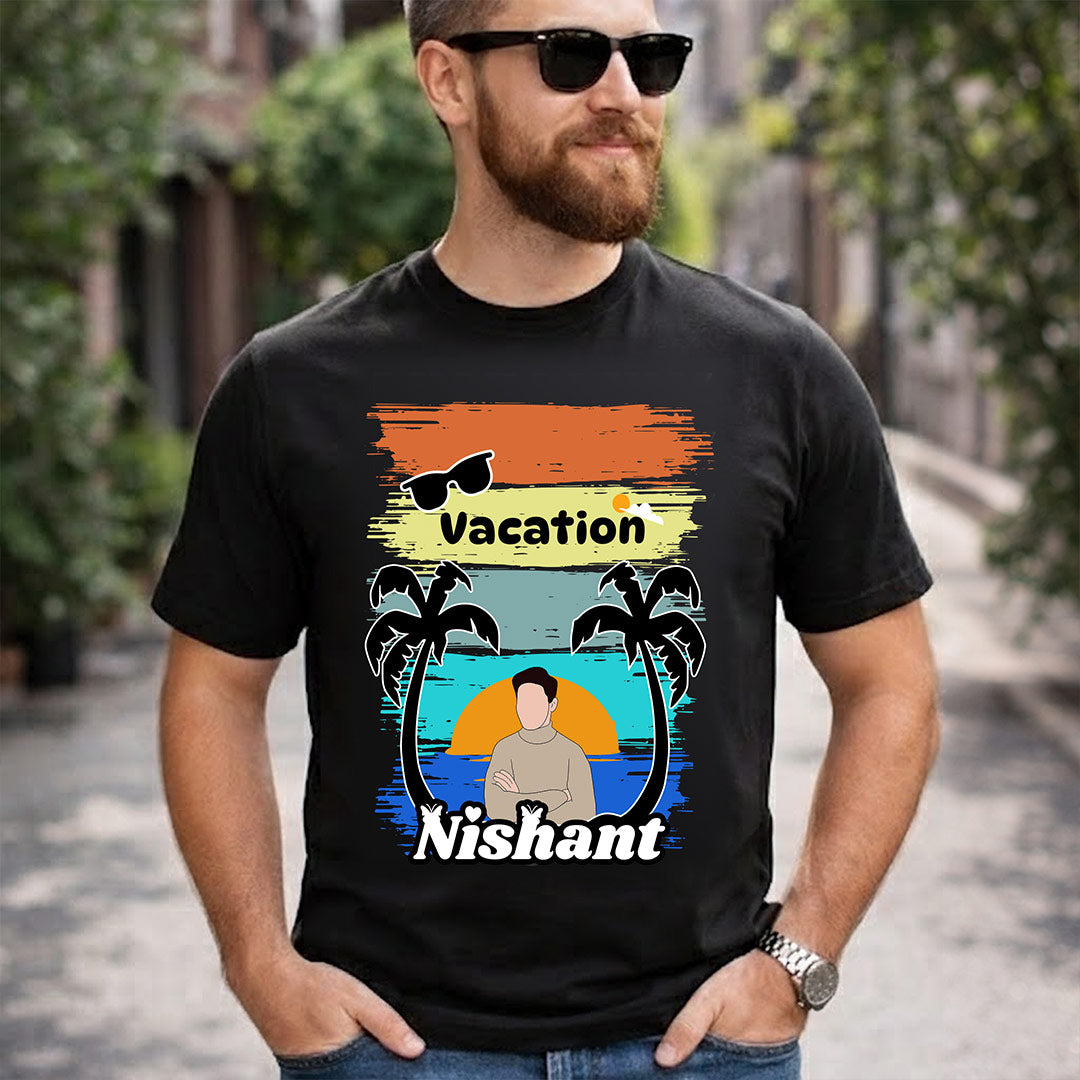 Personalized Vacation Theme Black T-Shirt – Custom Name & Pic Summer Travel Print | Love Craft Gifts