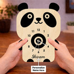Personalized Panda Wooden Wall Clock Custom Name Kids Room Decor 8x10 Inch | Love Craft Gifts