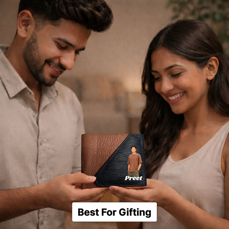 Personalized Men’s Leather Wallet with Cartoon Photo & Name Custom Print Brown Bi-Fold Wallet Gift for Boys, Husband & Boyfriend | Love Craft Gifts