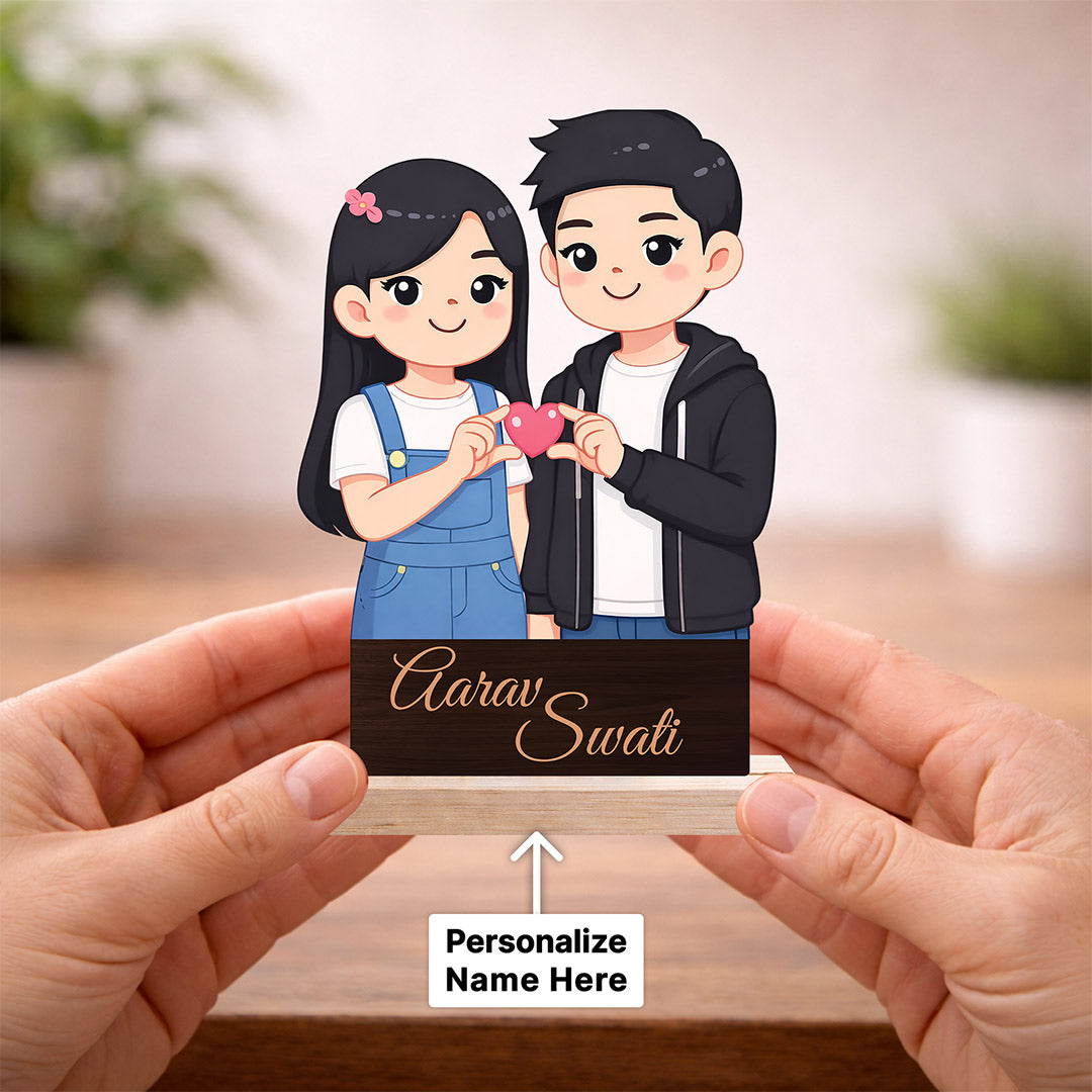 Personalized Couple Cartoon Cutout Table Stand – Custom Name Romantic Desk Décor (6x8 Inch) | Love Craft Gifts