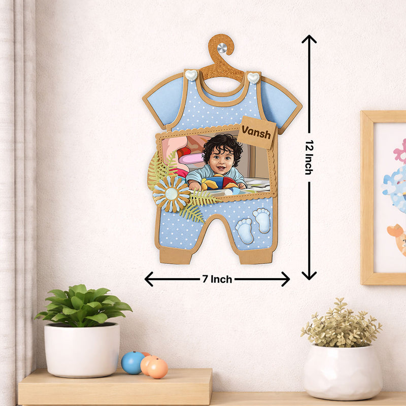 Personalized Baby Outfit Wooden Photo Frame (7x12 Inch) – Custom Name & Photo Hanging Gift | Love Craft Gifts™