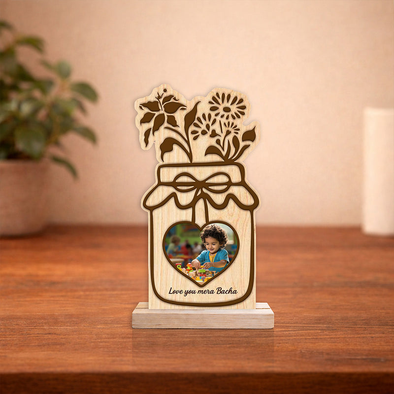 Personalized Wooden Jar Photo Frame for Kids – Custom Baby Photo Stand Gift (8x4 Inch) | Love Craft Gifts