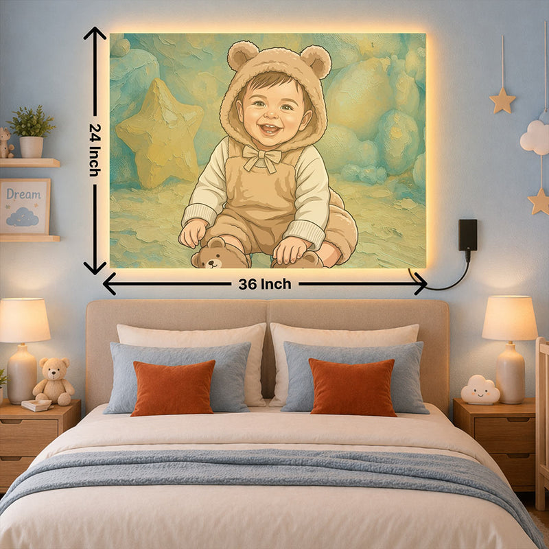Personalized LED Acrylic Baby Cartoon Wall Frame with Warm Light (24x36 Inch) Custom Photo Kids Room Décor Gift | Love Craft Gifts