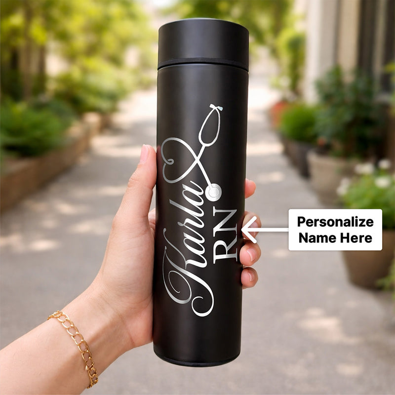 Personalized Doctor Name Water Bottle – Custom RN Nurse Stainless Steel Bottle (500ml, Matte Black) Medical Gift for Doctors, Nurses & Healthcare Professionals | Love Craft Gifts