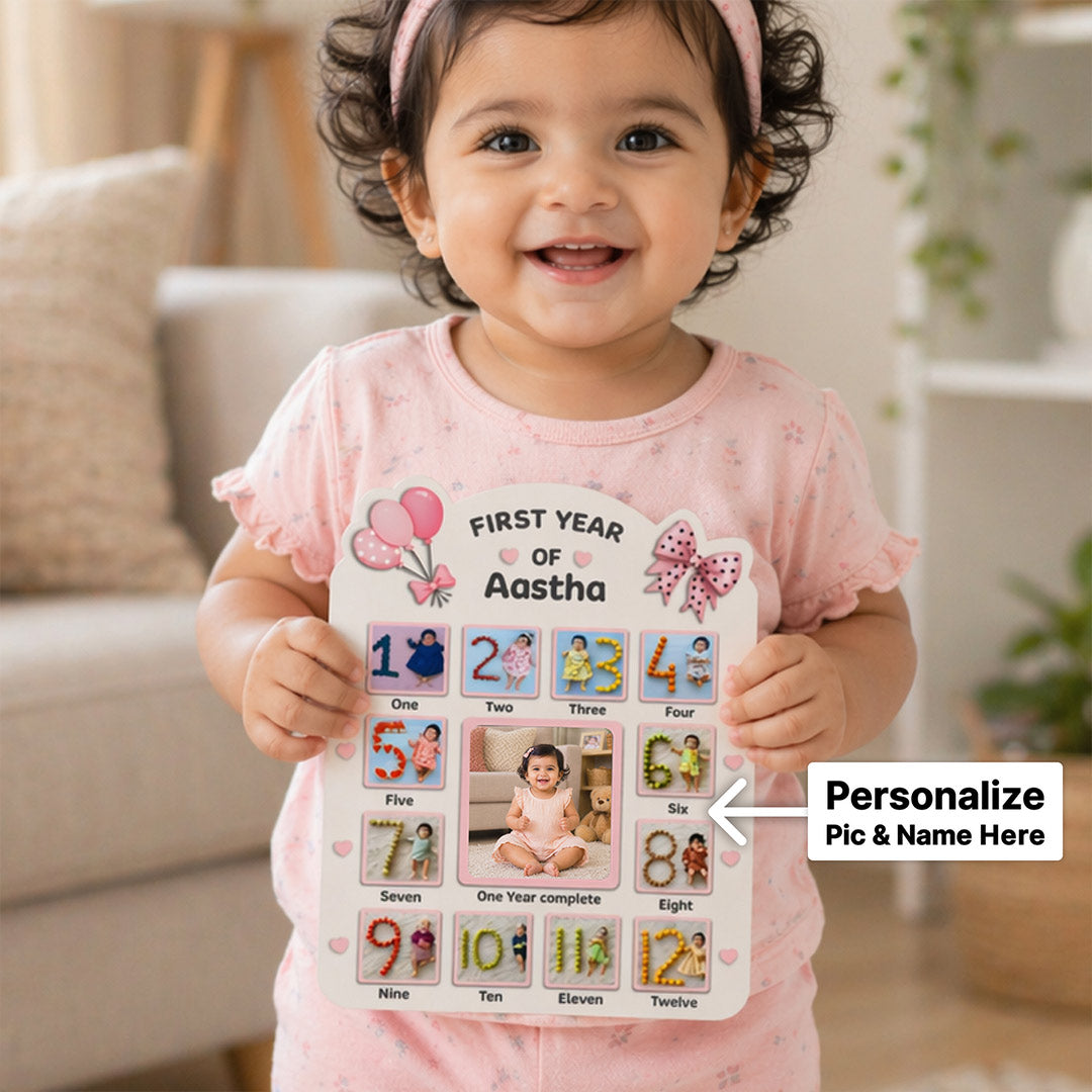 Personalized Baby First Year Photo Frame (14x18 Inch, 12 Month Memory Collage) – Custom Name & Photo Gift | Love Craft Gifts™