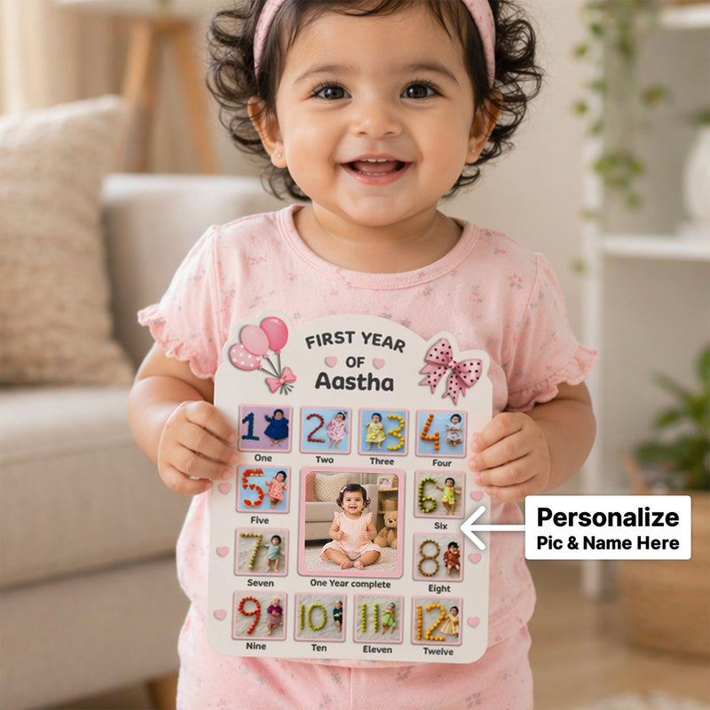 Personalized Baby First Year Photo Frame (14x18 Inch, 12 Month Memory Collage) – Custom Name & Photo Gift | Love Craft Gifts™