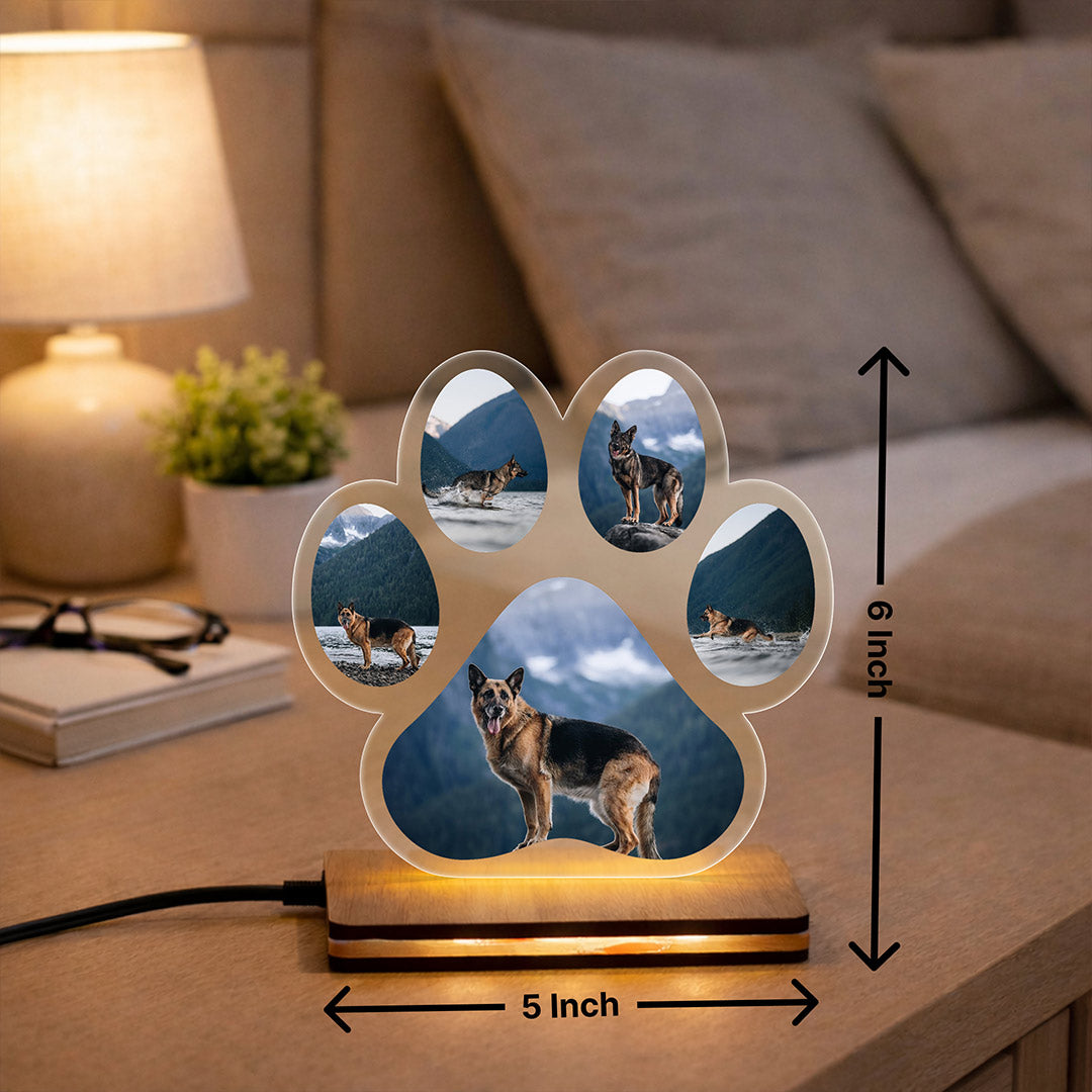 Personalized Pet Photo LED Lamp Paw Shape – Custom Dog Photo Night Light Gift (5x6 Inch) | Love Craft Gifts