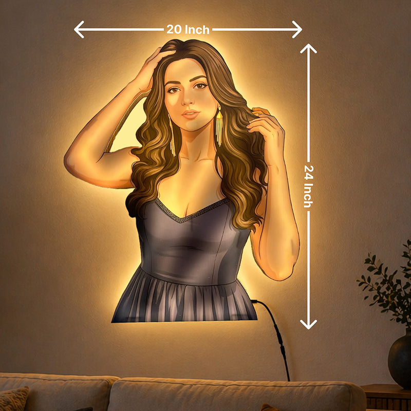 Personalized AI Cartoon Wooden 3D LED Photo Cutout Gift for Her (20 x 24 Inch) – Custom Photo LED Lamp for Birthday, Girlfriend & Special Gifts | Love Craft Gifts™