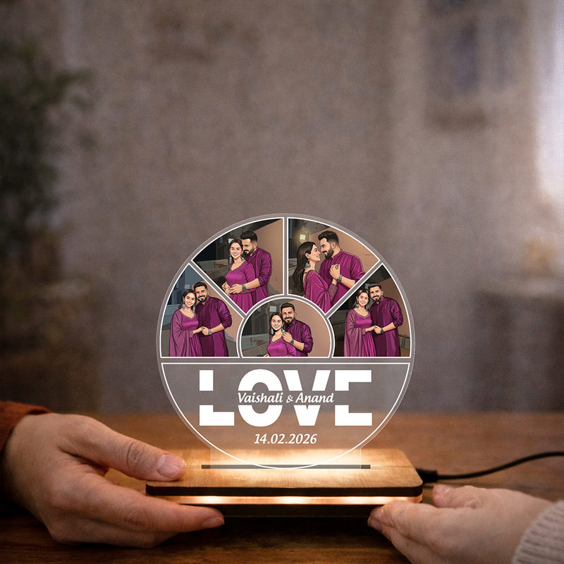 Personalized LED Acrylic Couple Photo Frame Lamp with Name & Date Custom Round Design (8x8 Inch) Romantic Night Lamp Gift for Wife, Husband & Girlfriend | Love Craft Gifts