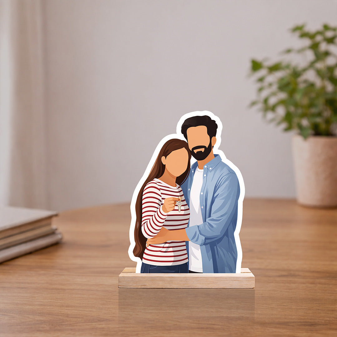 Personalized Couple Cartoon Wooden Table Stand Custom Photo Cutout Romantic Gift 6x8" | Love Craft Gifts