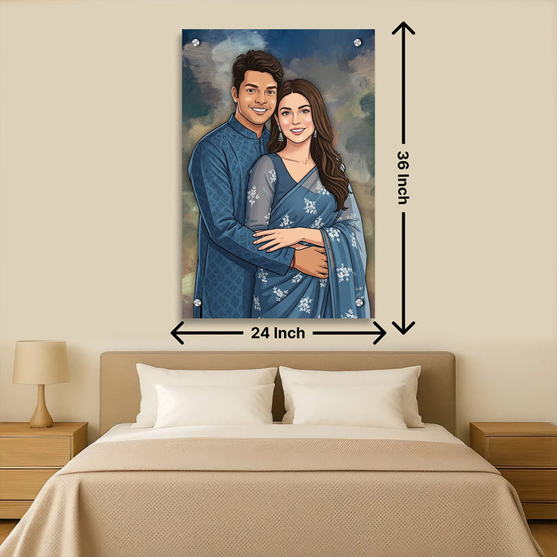 Personalized Toony Cartoon Acrylic Couple Wall Frame (24x36 Inch) – Custom Photo Romantic Wall Décor | Love Craft Gifts