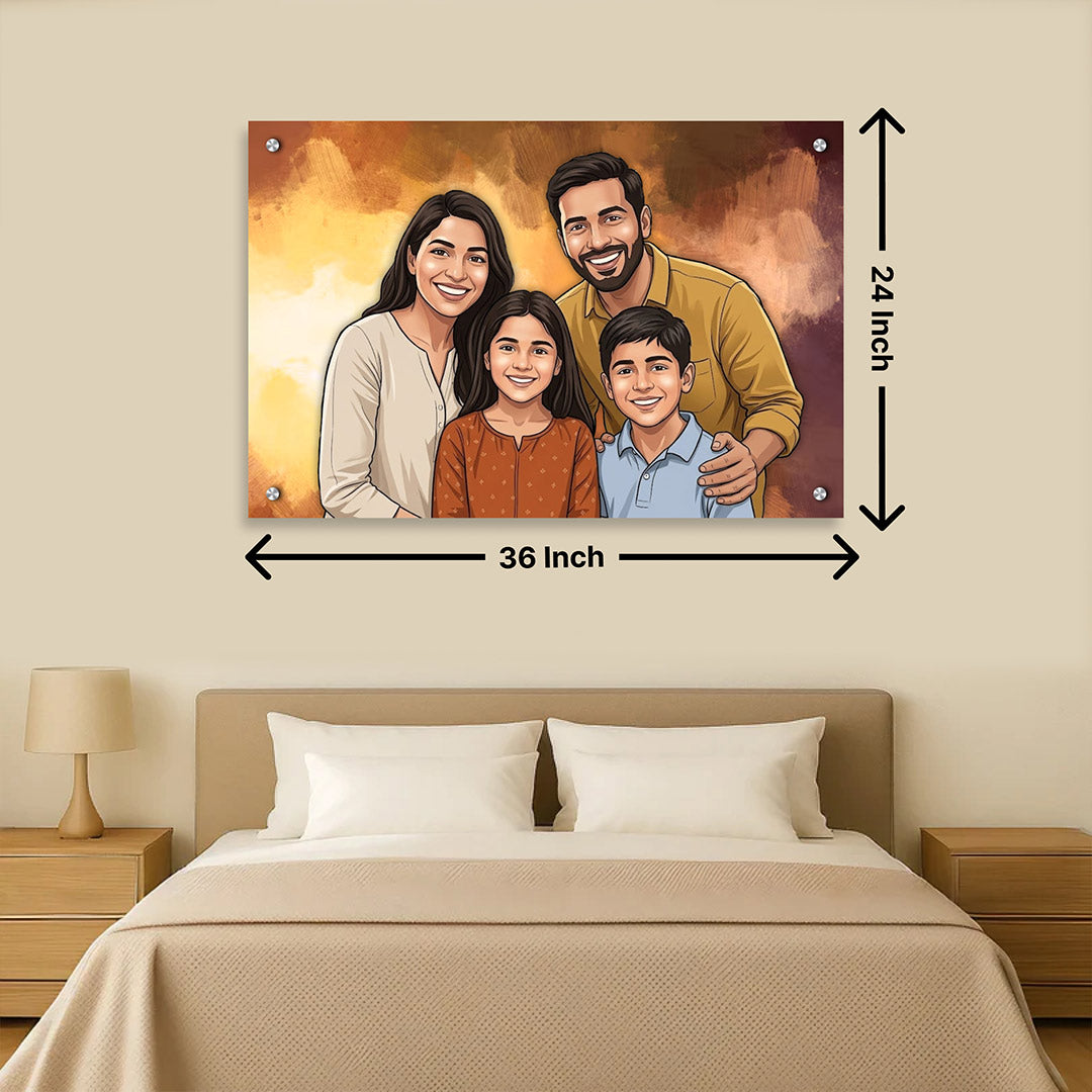 Personalized Toony Cartoon Acrylic Family Wall Frame (36x24 Inch) – Custom Photo Family Portrait Wall Décor | Love Craft Gifts