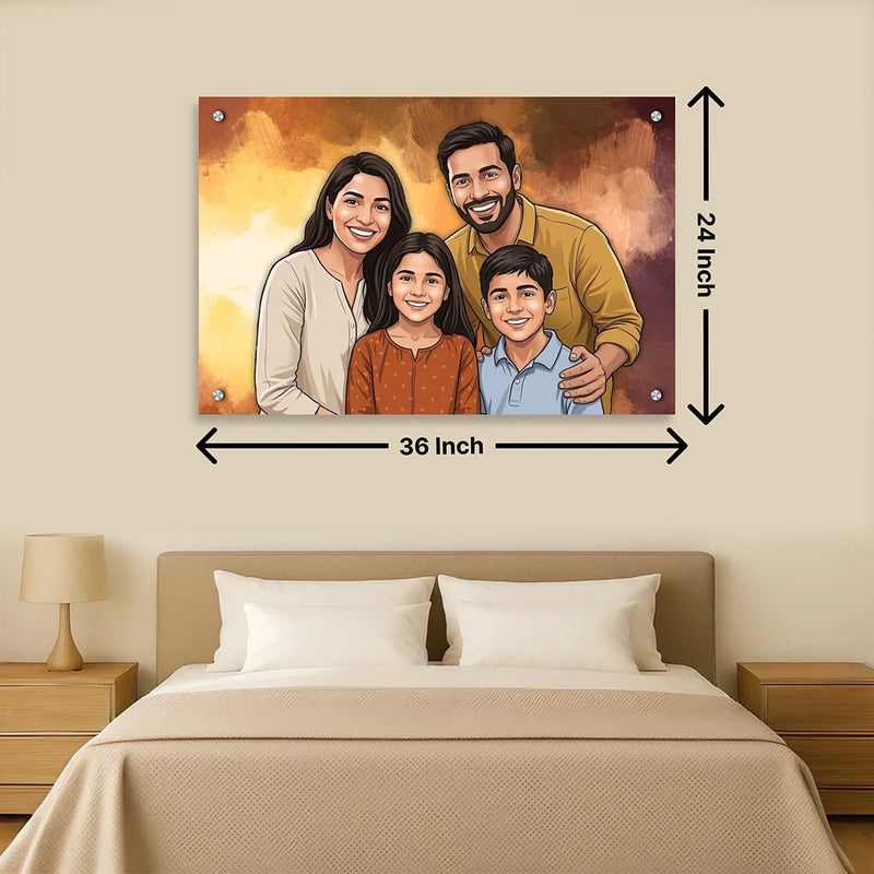 Personalized Toony Cartoon Acrylic Family Wall Frame (36x24 Inch) – Custom Photo Family Portrait Wall Décor | Love Craft Gifts