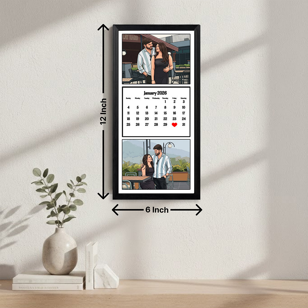 Personalized Photo Calendar Frame with Custom Date & Pictures 12x6 Inch | Love Craft Gifts