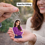 Personalized Girl Cartoon Acrylic Keychain – Custom Photo Cute Character Keyring (2x2.5 Inch) | Love Craft Gifts