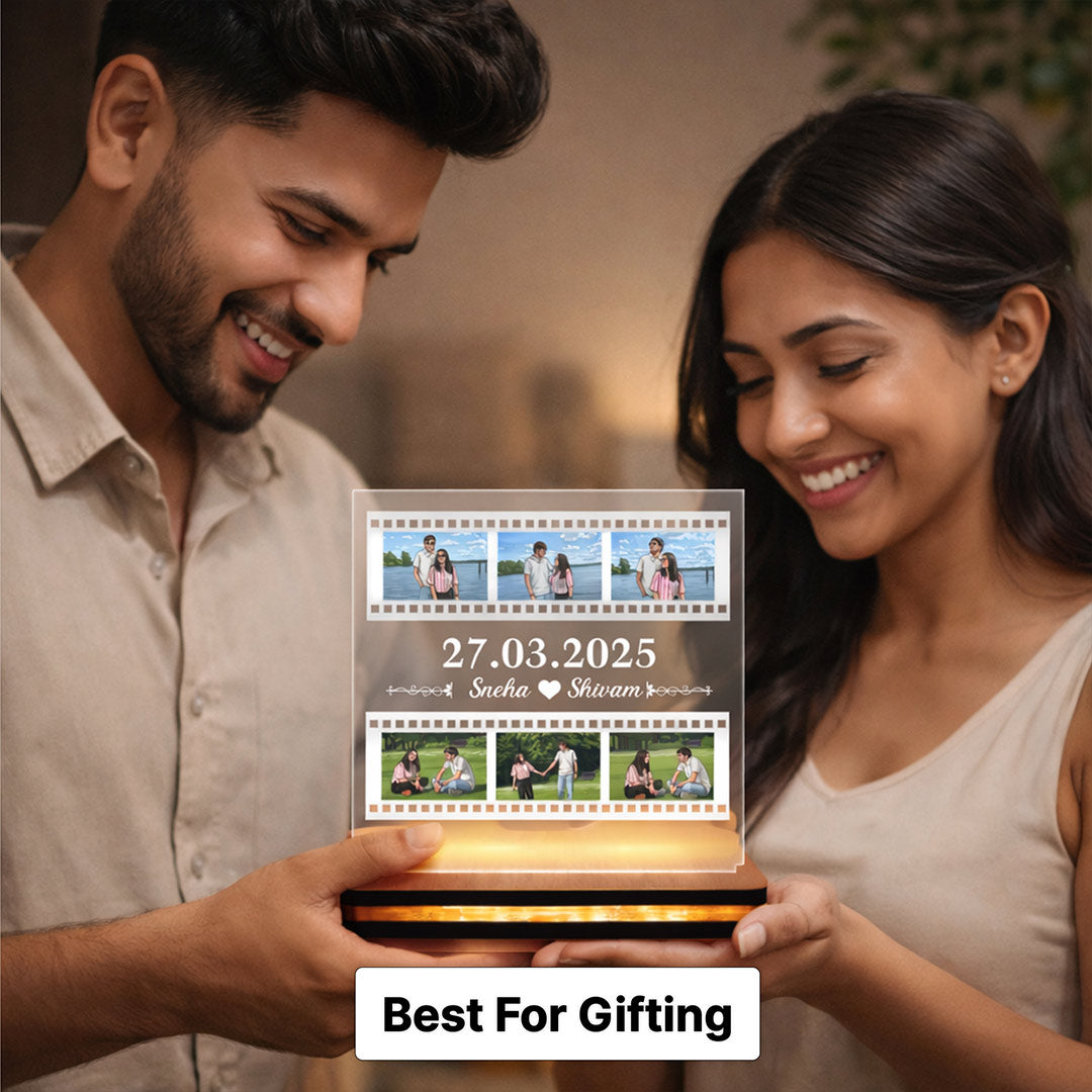 Personalized Film Strip LED Photo Frame Lamp with Date & Name 6x6 Inch | Love Craft Gifts