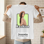 Personalized Girl Portrait Illustration T-Shirt – Custom Pic & Name Print | Love Craft Gifts