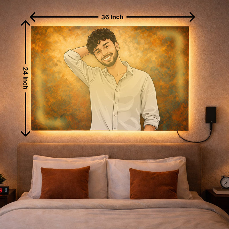 Personalized LED Acrylic Wall Frame with Warm White Light (24x36") Custom Photo Cartoon Wall Décor Gift for Boys, Husband & Boyfriend | Love Craft Gifts