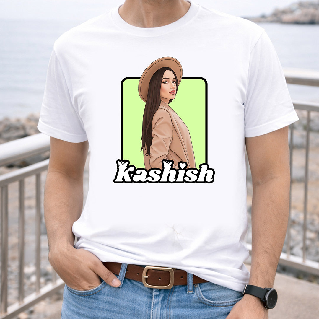 Personalized Girl Portrait Illustration T-Shirt – Custom Pic & Name Print | Love Craft Gifts