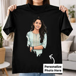 Personalized Drip Style Photo T-Shirt for Women – Custom Portrait Printed Black Tee (240–260 GSM) | Love Craft Gifts