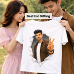 Personalized 3D Broken Wall Photo Print White T-Shirt – Custom Portrait Unisex Tee | Love Craft Gifts