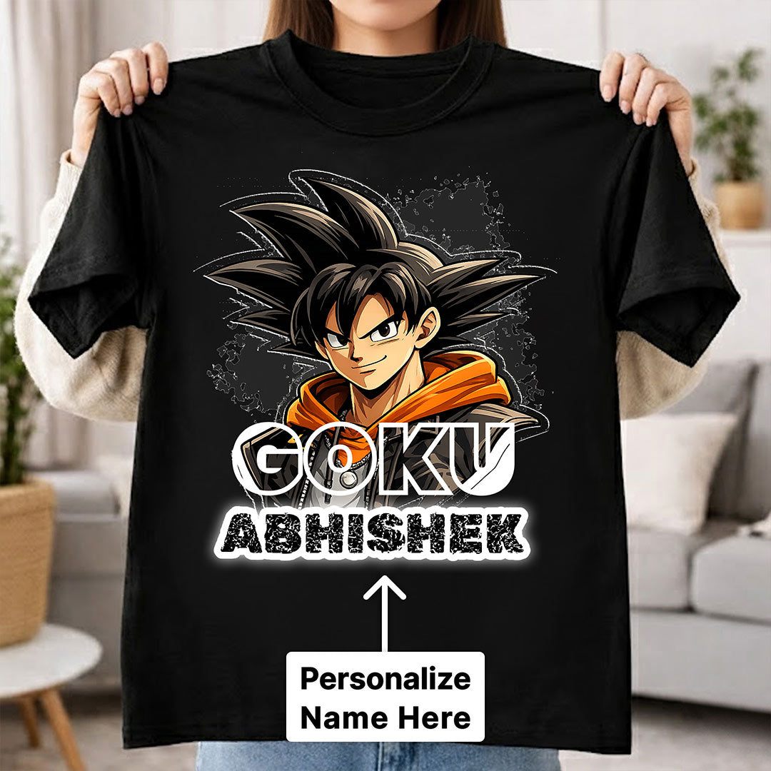 Personalized GOKU Anime Name T-Shirt for Men & Women – Custom Printed Black Tee | Love Craft Gifts